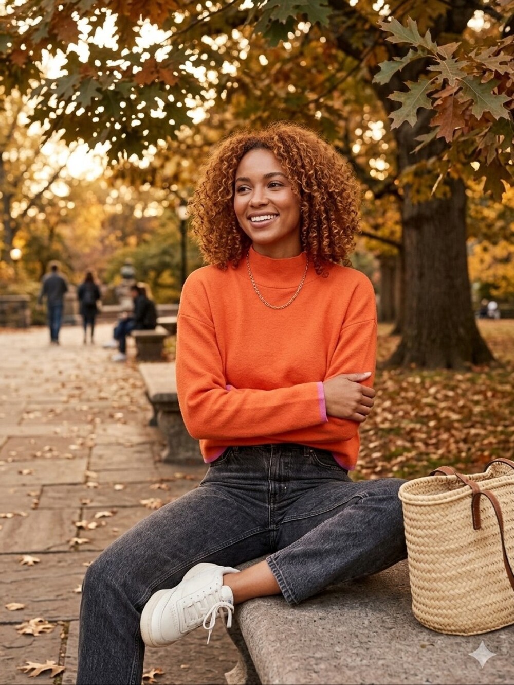 Anthropologie Maeve Burnt Orange Sweater with Pink Cuff Detail Bohemian Chic